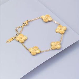 Gold Stainless Steel Clover Four-Leaf Lucky Brass Bracelet Holiday Gifts